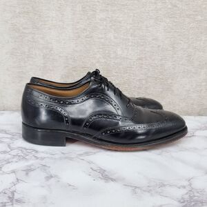 Johnston Murphy Leather Brogue Wingtip Handcrafted Oxford Shoes Black Mens